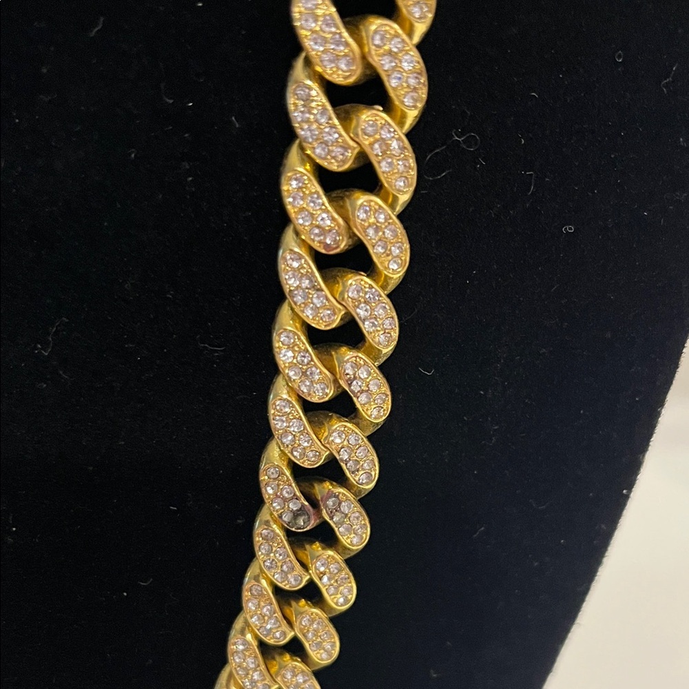 Gold Pavé Cuban Link Necklace UNISEX BRAND NEW 18in - Picture 4 of 4
